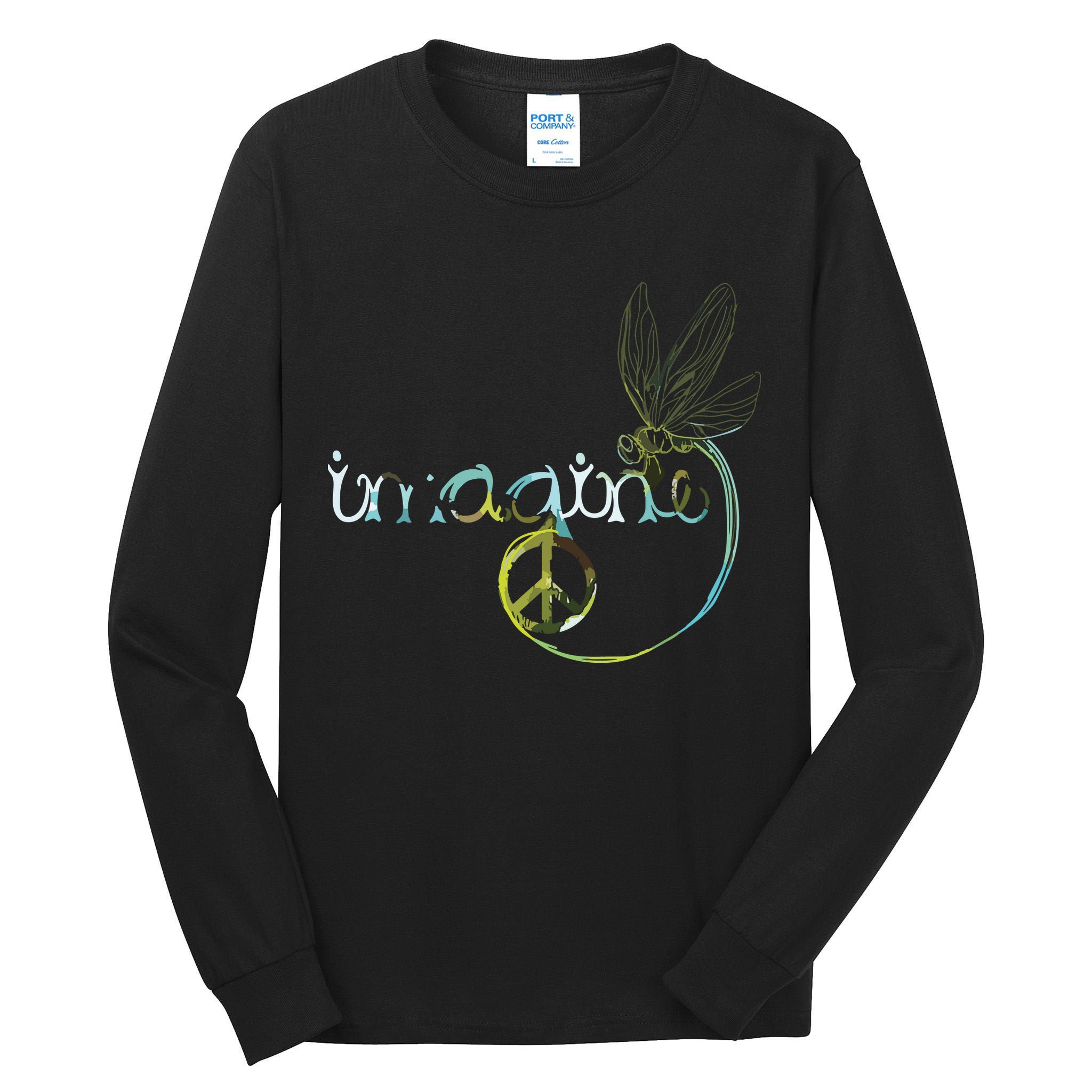 Imagine Dragonfly Hippie Peace Sign Tie Dye Free Spirited Tall Long Sleeve T-Shirt