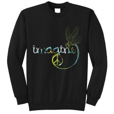 Imagine Dragonfly Hippie Peace Sign Tie Dye Free Spirited Tall Sweatshirt