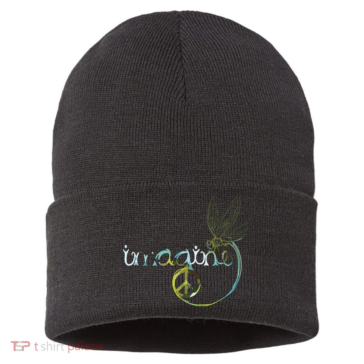Imagine Dragonfly Hippie Peace Sign Tie Dye Free Spirited Sustainable Knit Beanie