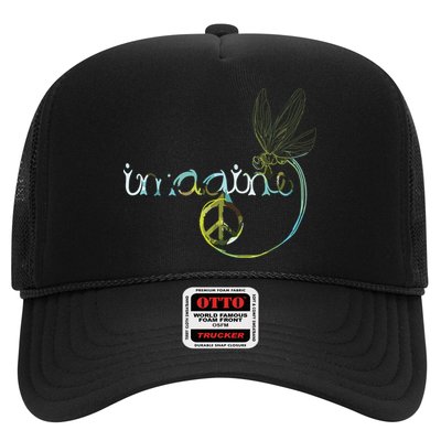 Imagine Dragonfly Hippie Peace Sign Tie Dye Free Spirited Trucker Hat