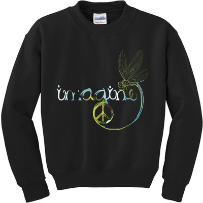 Imagine Dragonfly Hippie Peace Sign Tie Dye Free Spirited Kids Sweatshirt