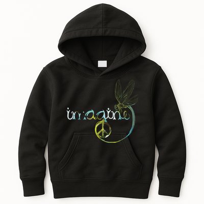 Imagine Dragonfly Hippie Peace Sign Tie Dye Free Spirited Kids Hoodie