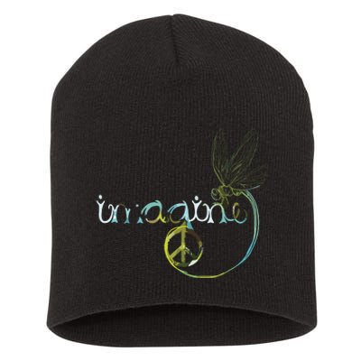 Imagine Dragonfly Hippie Peace Sign Tie Dye Free Spirited Short Acrylic Beanie