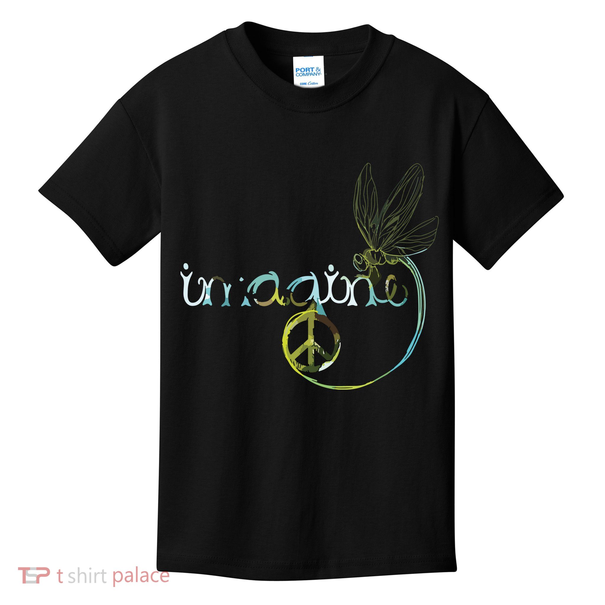 Imagine Dragonfly Hippie Peace Sign Tie Dye Free Spirited Kids T-Shirt