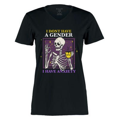 I DonT Have A Gender I Have Anxiety Enby Skeleton Women's Momentum V-Neck T-Shirt