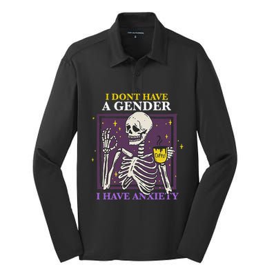 I DonT Have A Gender I Have Anxiety Enby Skeleton Silk Touch Performance Long Sleeve Polo