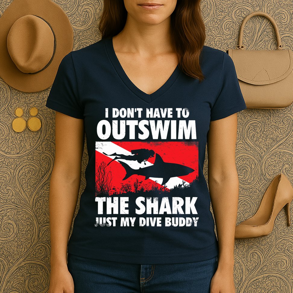 I Don't Have To Outswim The Shark - Scuba Diving Buddy Diver Women's V-Neck T-Shirt