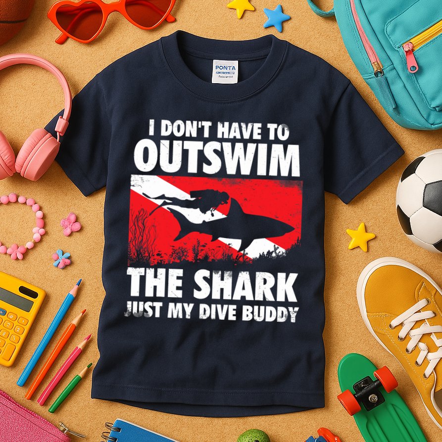 I Don't Have To Outswim The Shark - Scuba Diving Buddy Diver Kids T-Shirt