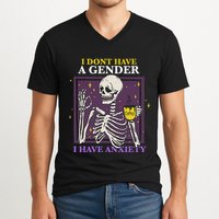 I DonT Have A Gender I Have Anxiety Nonbinary Enby Skeleton V-Neck T-Shirt