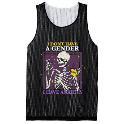 I DonT Have A Gender I Have Anxiety Nonbinary Enby Skeleton Mesh Reversible Basketball Jersey Tank