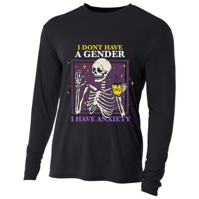 I DonT Have A Gender I Have Anxiety Nonbinary Enby Skeleton Cooling Performance Long Sleeve Crew