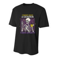 I DonT Have A Gender I Have Anxiety Nonbinary Enby Skeleton Youth Performance Sprint T-Shirt