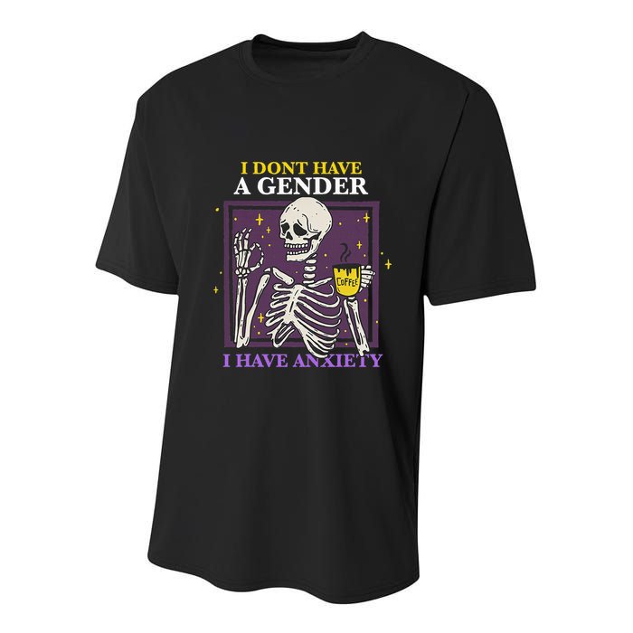 I DonT Have A Gender I Have Anxiety Nonbinary Enby Skeleton Youth Performance Sprint T-Shirt