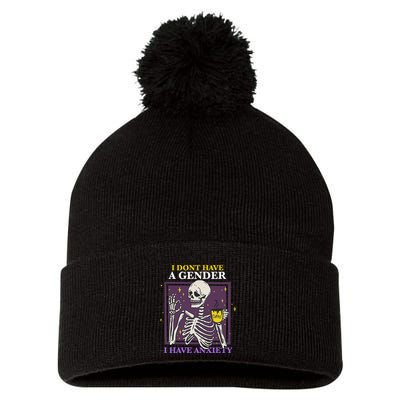 I DonT Have A Gender I Have Anxiety Nonbinary Enby Skeleton Pom Pom 12in Knit Beanie