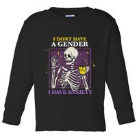 I DonT Have A Gender I Have Anxiety Nonbinary Enby Skeleton Toddler Long Sleeve Shirt