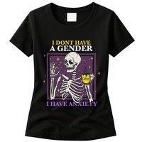 I DonT Have A Gender I Have Anxiety Nonbinary Enby Skeleton Womens T-Shirt