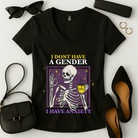 I DonT Have A Gender I Have Anxiety Nonbinary Enby Skeleton Women's V-Neck T-Shirt