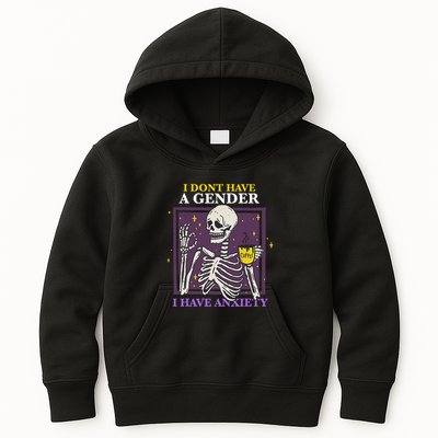 I DonT Have A Gender I Have Anxiety Nonbinary Enby Skeleton Kids Hoodie