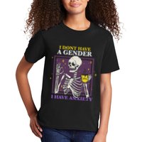 I DonT Have A Gender I Have Anxiety Nonbinary Enby Skeleton Kids T-Shirt