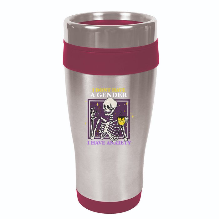 I DonT Have A Gender I Have Anxiety Nonbinary Enby Skeleton 16oz Travel Tumbler