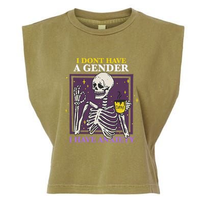I DonT Have A Gender I Have Anxiety Nonbinary Enby Skeleton Garment-Dyed Women's Muscle Tee