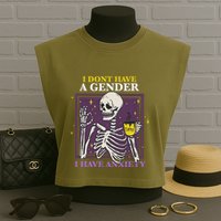 I DonT Have A Gender I Have Anxiety Nonbinary Enby Skeleton Garment-Dyed Women's Muscle Tee