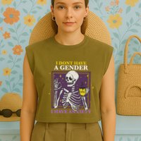 I DonT Have A Gender I Have Anxiety Nonbinary Enby Skeleton Garment-Dyed Women's Muscle Tee