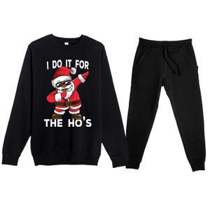 I Do It For The Hos African American Christmas Dabbing Santa Gift Premium Crewneck Sweatsuit Set