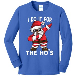 I Do It For The Hos African American Christmas Dabbing Santa Gift Kids Long Sleeve Shirt