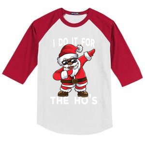 I Do It For The Hos African American Christmas Dabbing Santa Gift Kids Colorblock Raglan Jersey