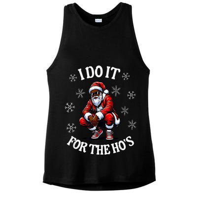 I Do It For The Hos African American Christmas Afro Santa Ladies PosiCharge Tri-Blend Wicking Tank