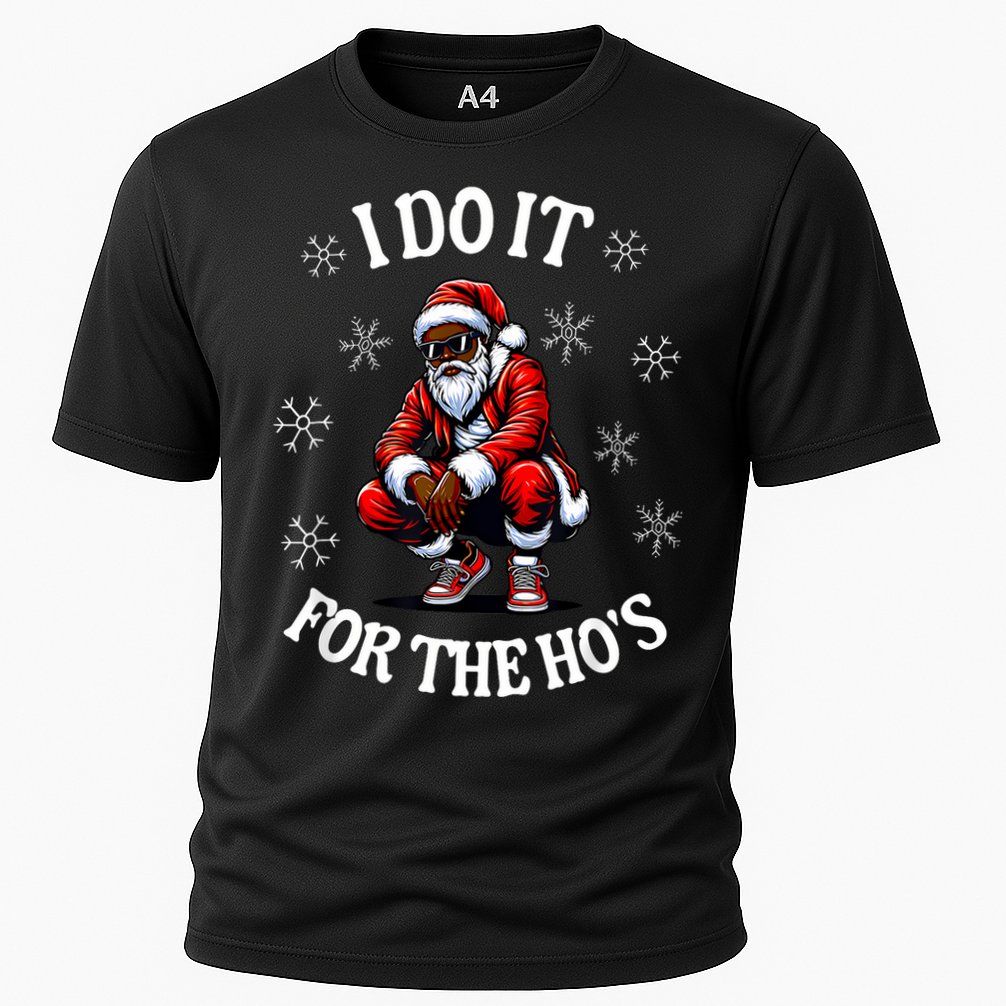 I Do It For The Hos African American Christmas Afro Santa Cooling Performance Crew T-Shirt