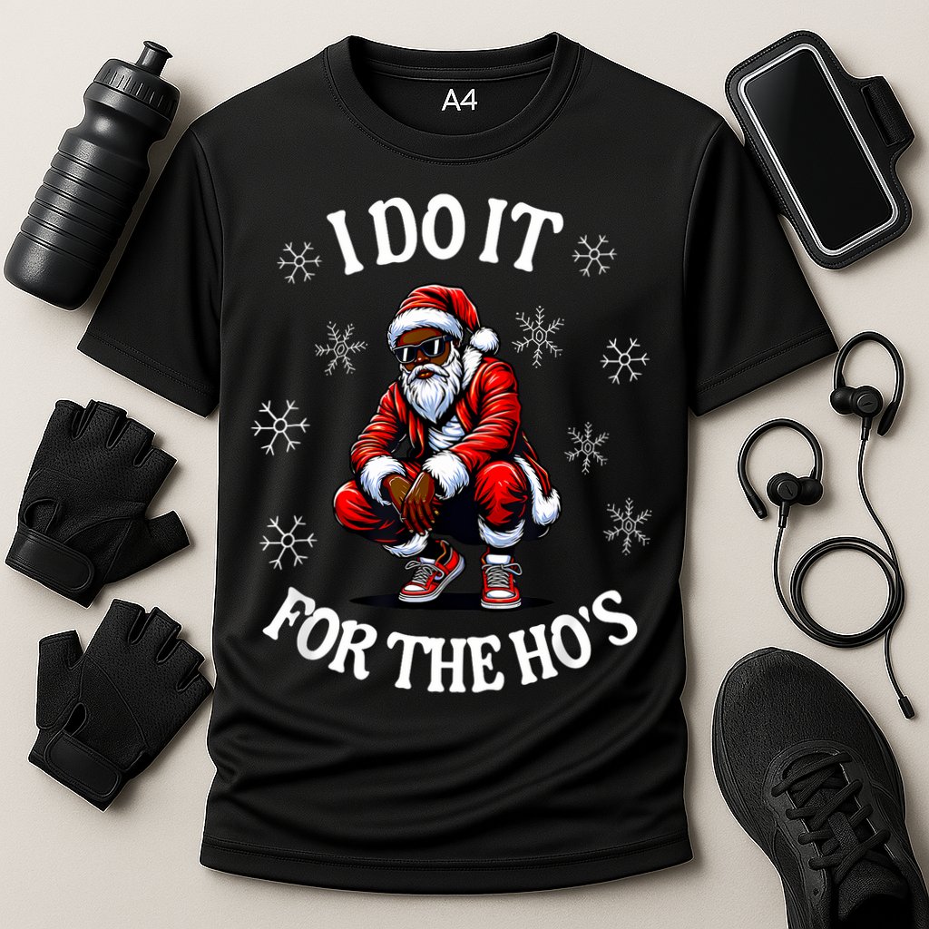 I Do It For The Hos African American Christmas Afro Santa Cooling Performance Crew T-Shirt