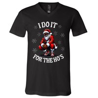 I Do It For The Hos African American Christmas Afro Santa V-Neck T-Shirt