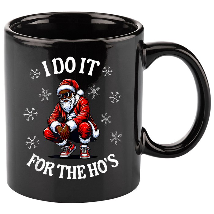 I Do It For The Hos African American Christmas Afro Santa 11oz C Handle Ceramic Mug