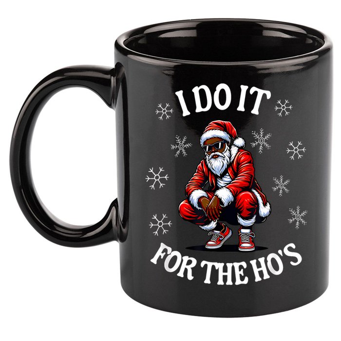I Do It For The Hos African American Christmas Afro Santa 11oz C Handle Ceramic Mug