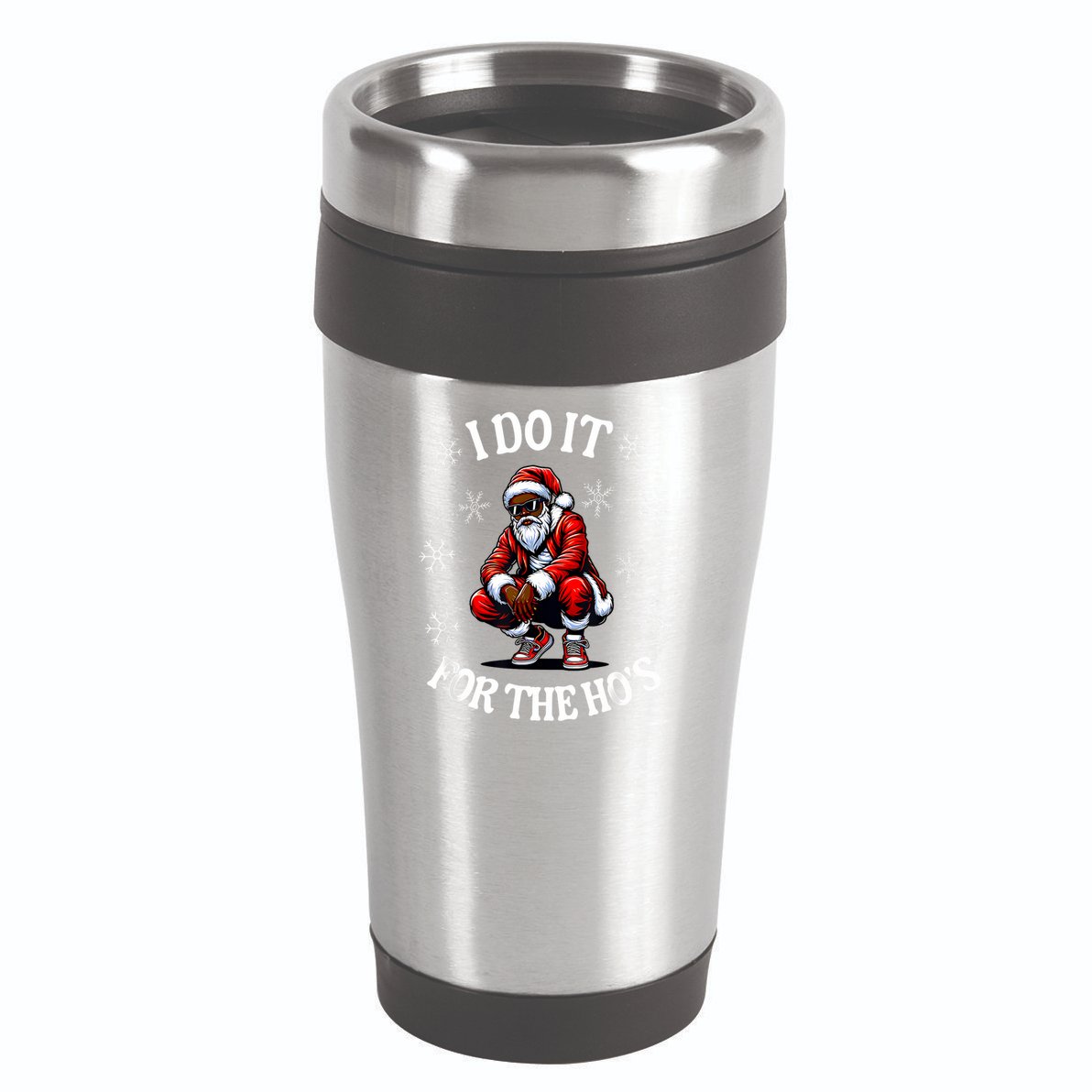 I Do It For The Hos African American Christmas Afro Santa 16oz Travel Tumbler