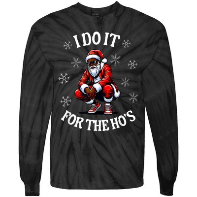 I Do It For The Hos African American Christmas Afro Santa Tie-Dye Long Sleeve Shirt