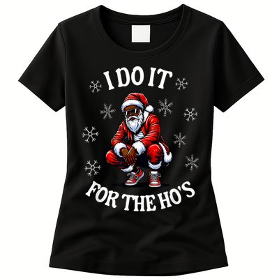 I Do It For The Hos African American Christmas Afro Santa Womens T-Shirt