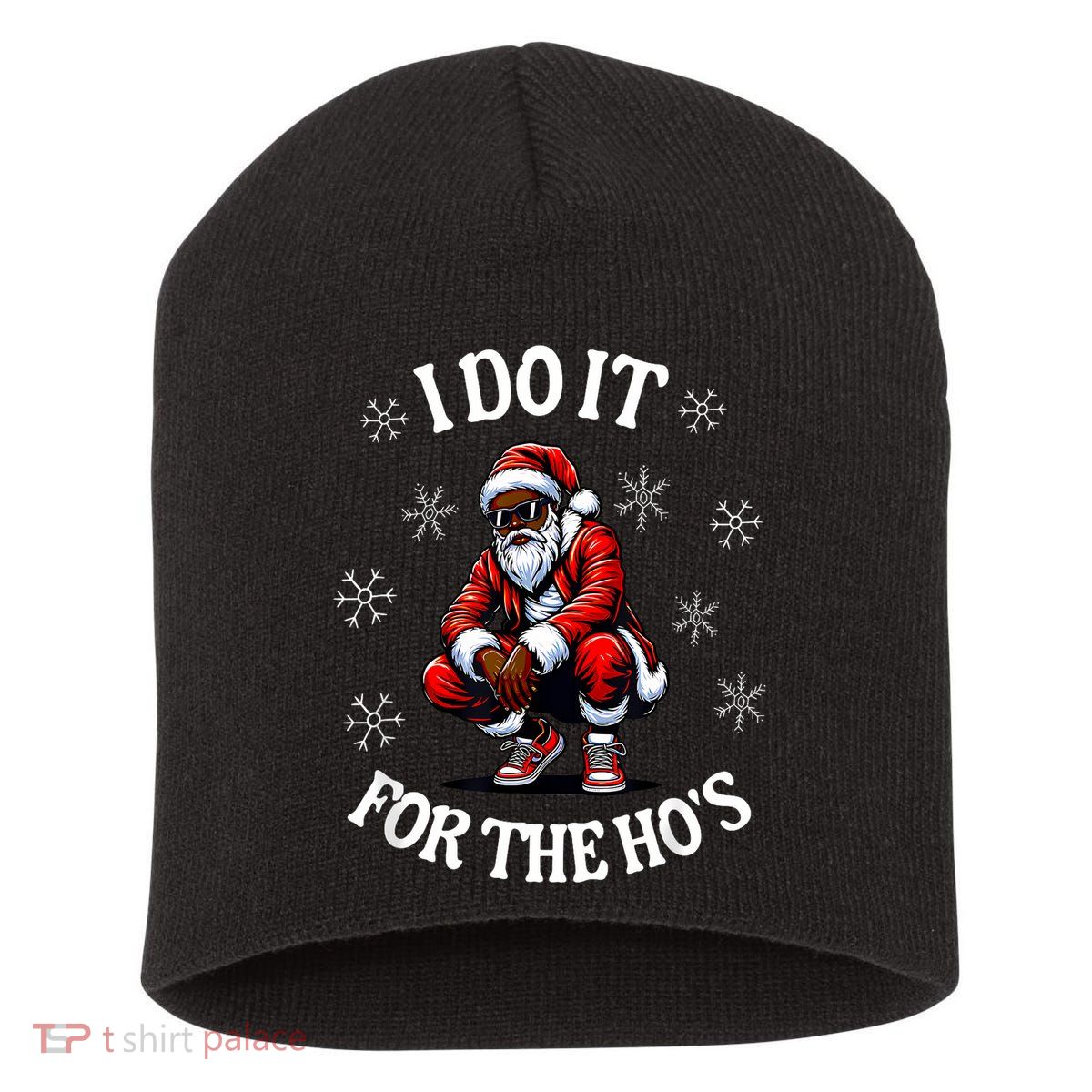 I Do It For The Hos African American Christmas Afro Santa Short Acrylic Beanie