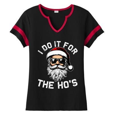 I Do It For The Hos Funny Inappropriate Christmas Santa Face Ladies Halftime Notch Neck Tee