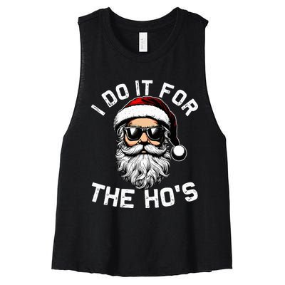 I Do It For The Hos Funny Inappropriate Christmas Santa Face Women's Racerback Cropped Tank