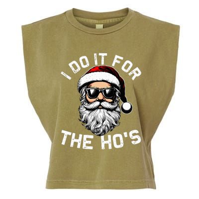 I Do It For The Hos Funny Inappropriate Christmas Santa Face Garment-Dyed Women's Muscle Tee