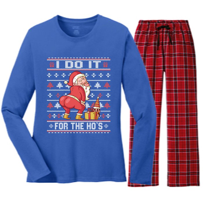 I Do It For The HoS Twerking Santa Rude Christmas Meaningful Gift Women's Long Sleeve Flannel Pajama Set 