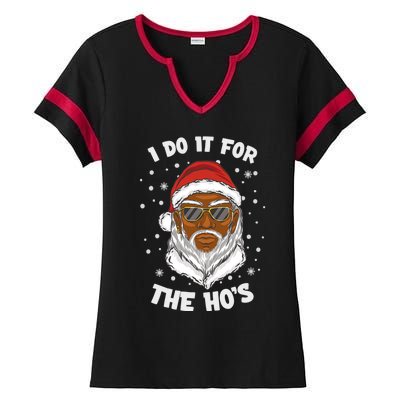 I Do It For The Hos Christmas African American Santa Black Gift Ladies Halftime Notch Neck Tee