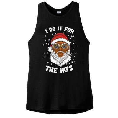 I Do It For The Hos Christmas African American Santa Black Gift Ladies PosiCharge Tri-Blend Wicking Tank