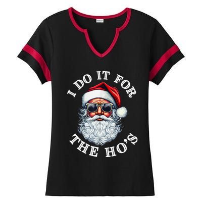 I Do It For The Hos Funny Inappropriate Christmas Santa Face Ladies Halftime Notch Neck Tee