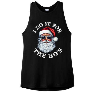 I Do It For The Hos Funny Inappropriate Christmas Santa Face Ladies PosiCharge Tri-Blend Wicking Tank