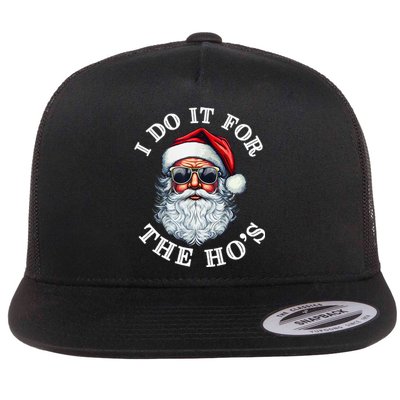 I Do It For The Hos Funny Inappropriate Christmas Santa Face Flat Bill Trucker Hat