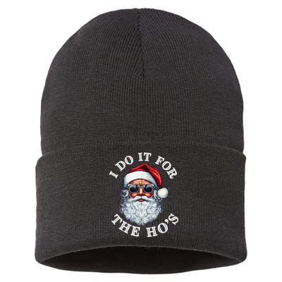 I Do It For The Hos Funny Inappropriate Christmas Santa Face Sustainable Knit Beanie